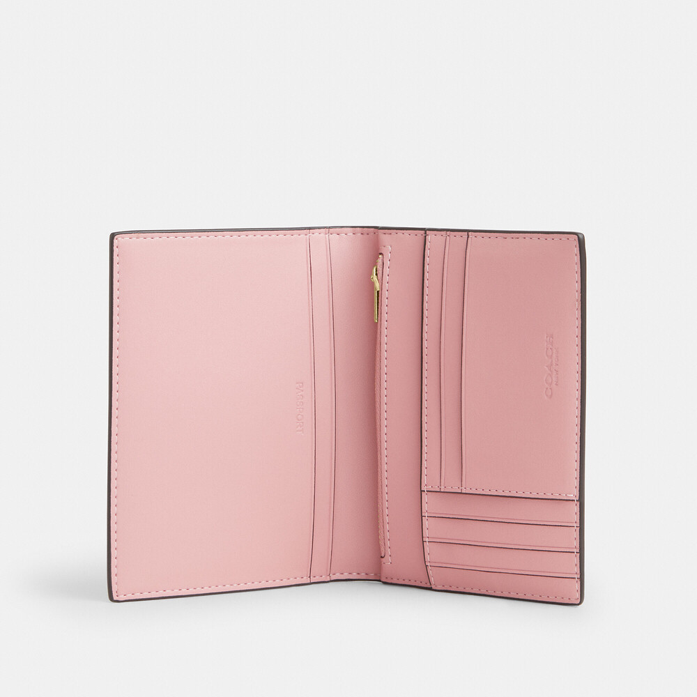 Coach Outlet Passport Card Case In Powder Pink Signature Canvas NWT - Picture 6 of 7